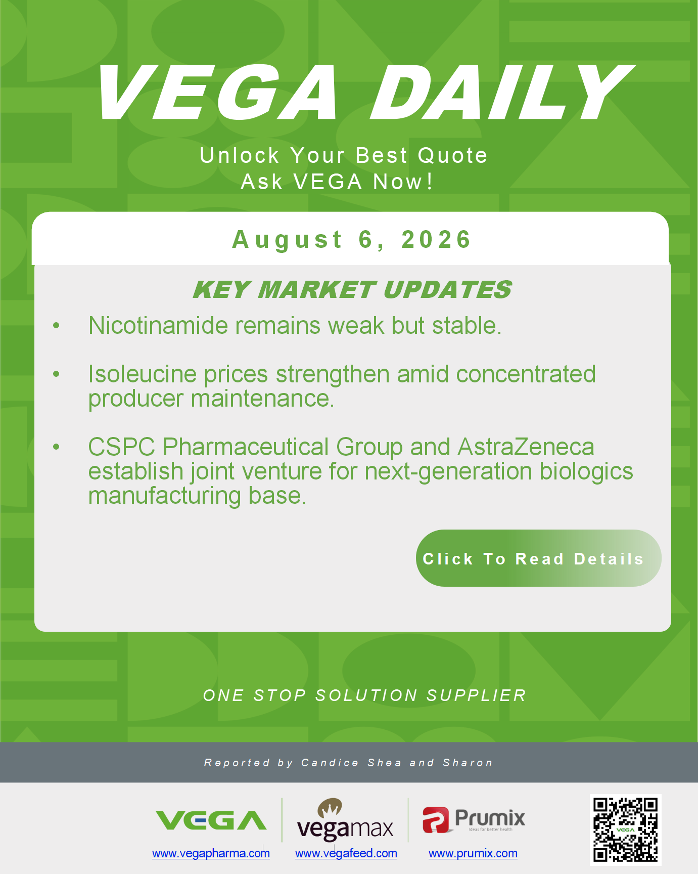 VEGA Daily 20260806 Nicotinamide Isoleucine Price Rise CSPC JV Biologics.png